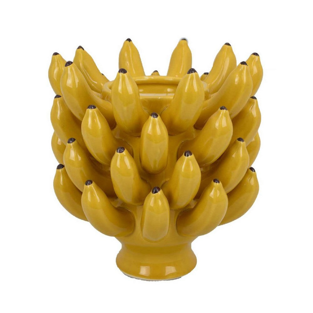 Joseph Accent Vase with Tiered Banana Accents, Yellow Ceramic 11 Inch -BM335101