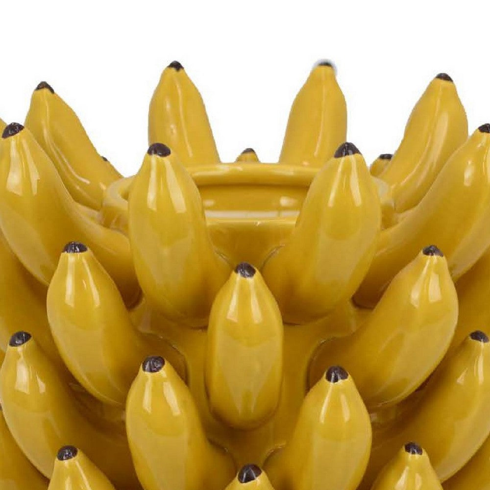 Joseph Accent Vase with Tiered Banana Accents, Yellow Ceramic 11 Inch -BM335101