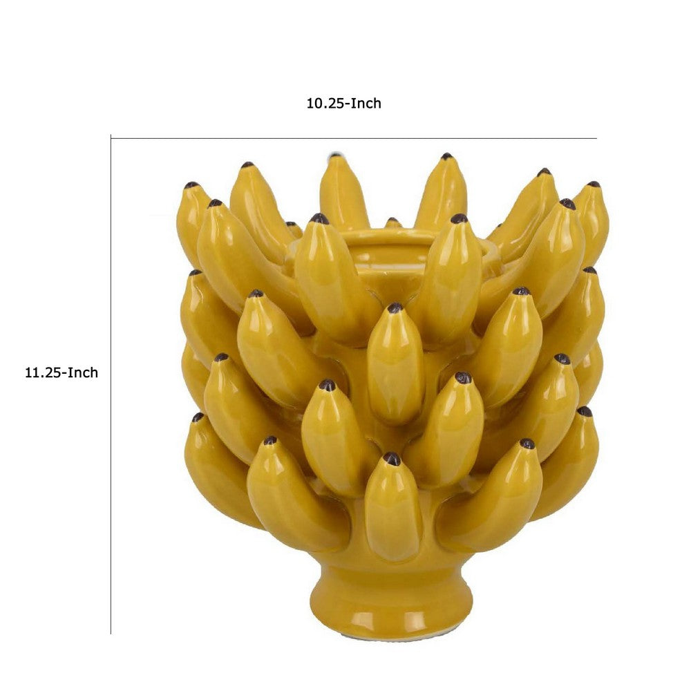 Joseph Accent Vase with Tiered Banana Accents, Yellow Ceramic 11 Inch -BM335101