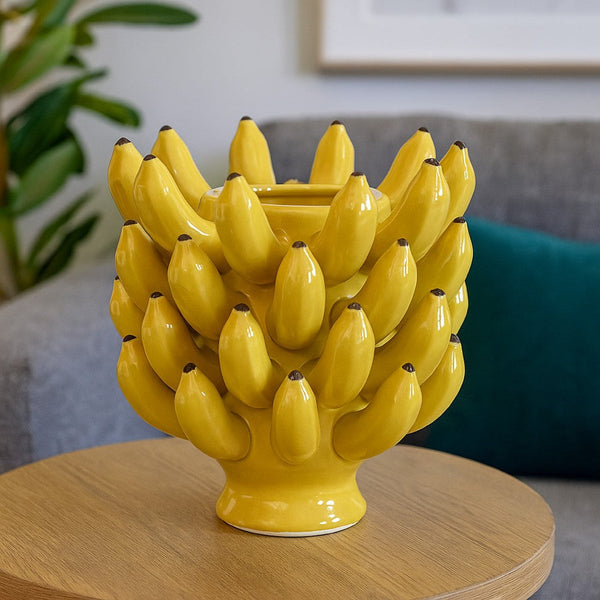 Joseph Accent Vase with Tiered Banana Accents, Yellow Ceramic 11 Inch -BM335101
