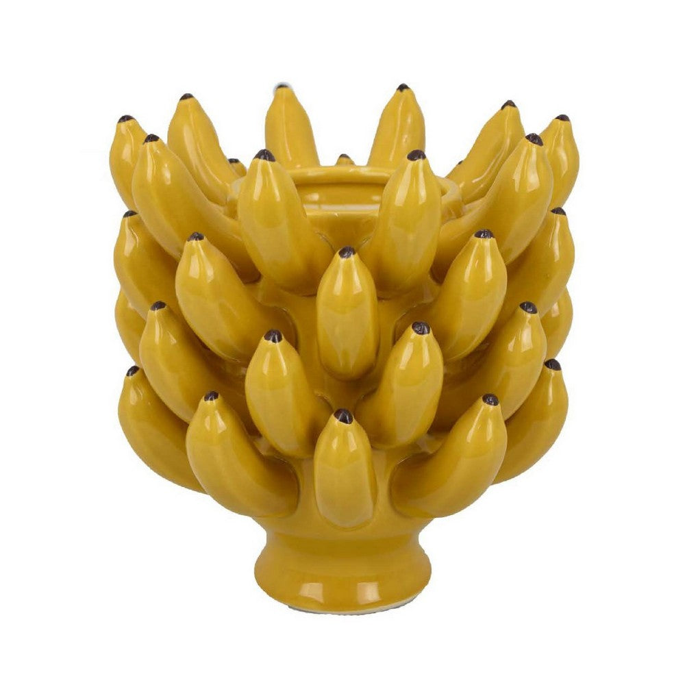Joseph Accent Vase with Tiered Banana Accents, Yellow Ceramic 11 Inch -BM335101