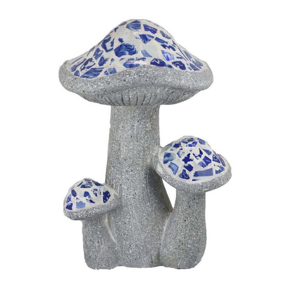 Amyra Outdoor Accent Decor, 3 Mushroom Blue White Mosaic, Gray Resin -BM335103