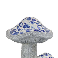 Amyra Outdoor Accent Decor, 3 Mushroom Blue White Mosaic, Gray Resin -BM335103