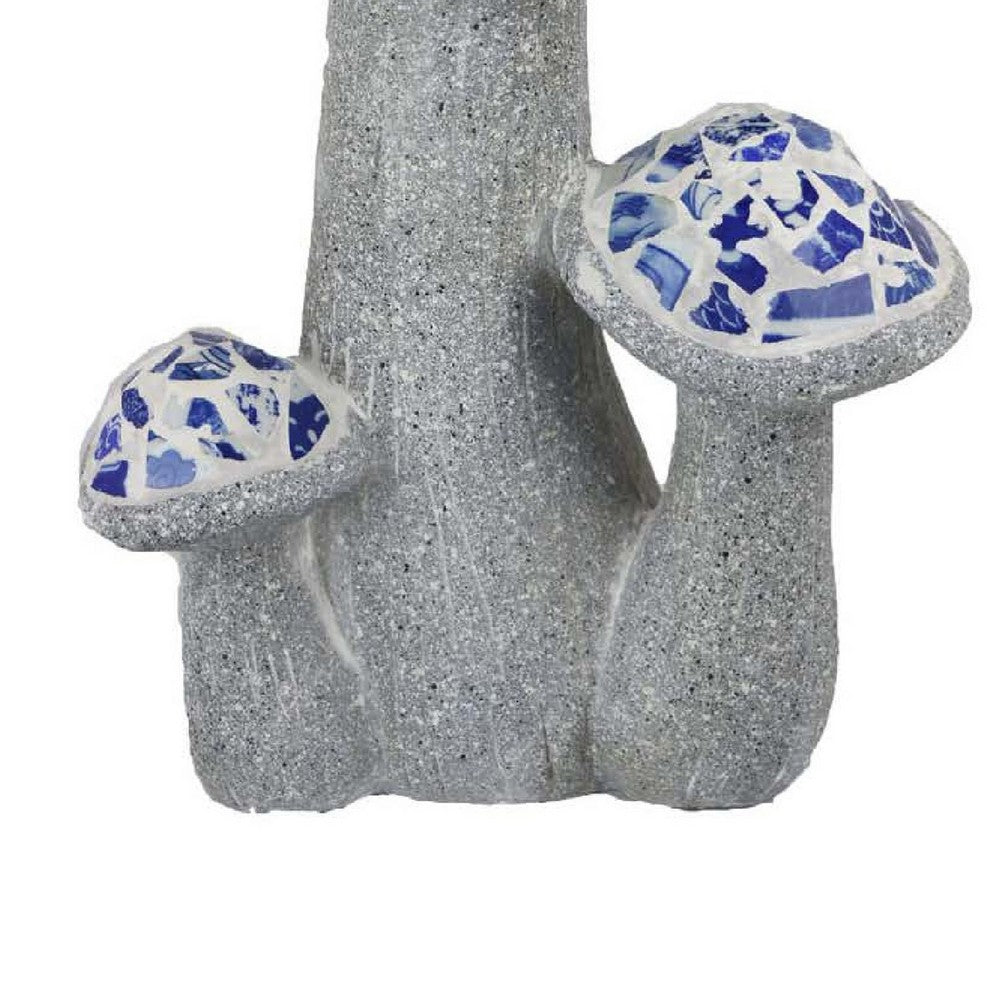 Amyra Outdoor Accent Decor, 3 Mushroom Blue White Mosaic, Gray Resin -BM335103
