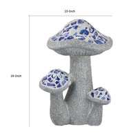 Amyra Outdoor Accent Decor, 3 Mushroom Blue White Mosaic, Gray Resin -BM335103