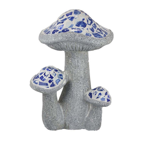 Amyra Outdoor Accent Decor, 3 Mushroom Blue White Mosaic, Gray Resin -BM335103