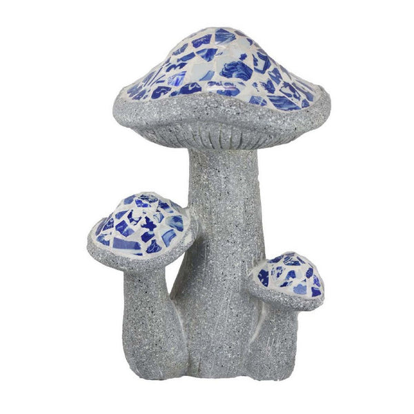 Amyra Outdoor Accent Decor, 3 Mushroom Blue White Mosaic, Gray Resin -BM335103