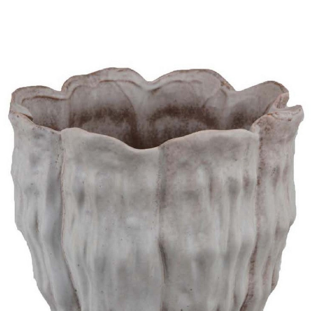 Maria Accent Vase with Rippled Texture, Tapered Gray Ceramic 15 Inch -BM335105