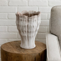 Maria Accent Vase with Rippled Texture, Tapered Gray Ceramic 15 Inch -BM335105