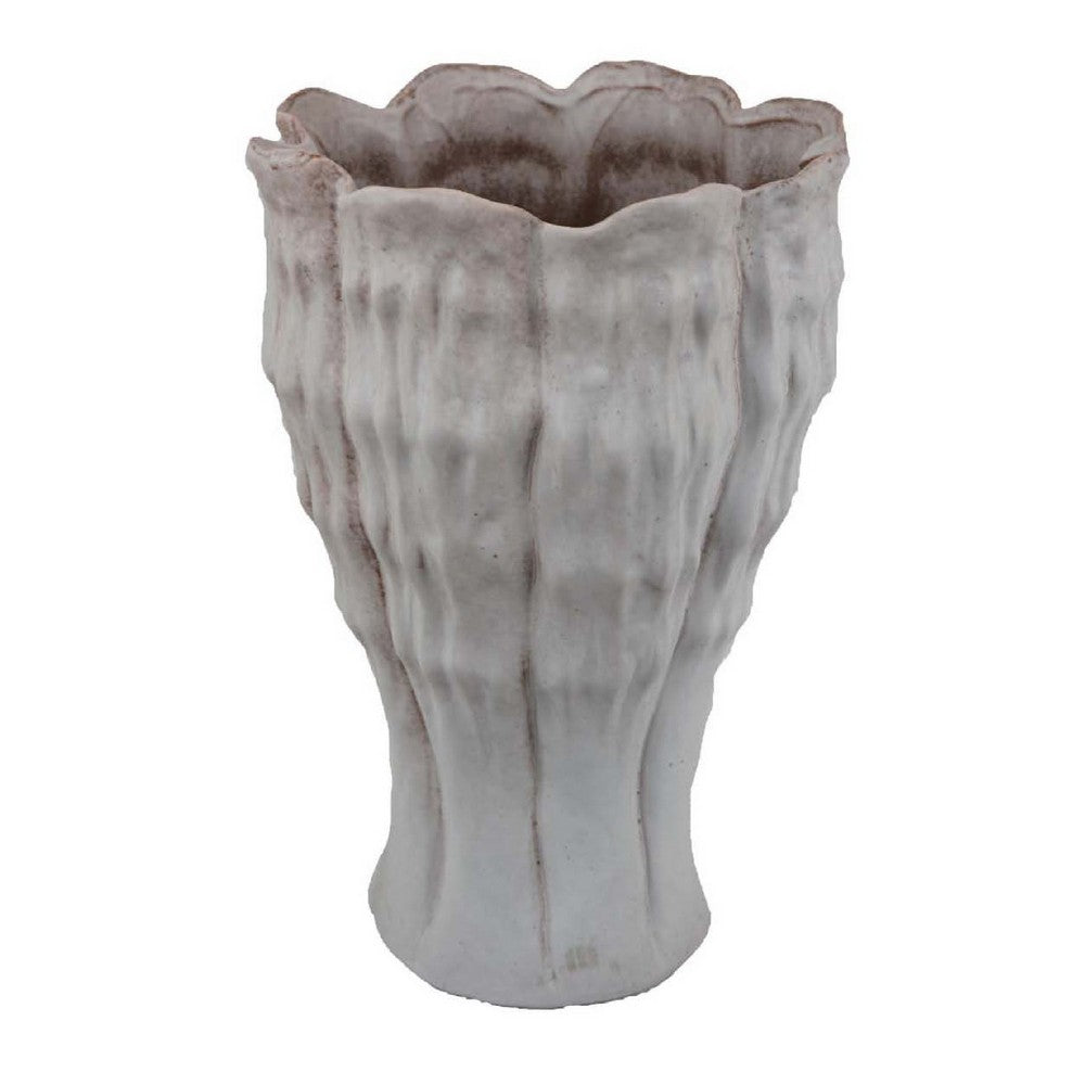 Maria Accent Vase with Rippled Texture, Tapered Gray Ceramic 15 Inch -BM335105