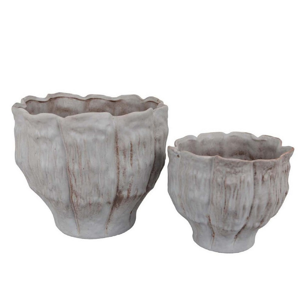 Maria Accent Planter Set of 2, Scalloped Rim, Gray Textured Ceramic -BM335106