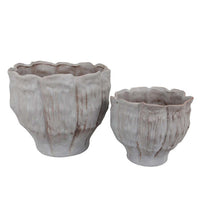 Maria Accent Planter Set of 2, Scalloped Rim, Gray Textured Ceramic -BM335106
