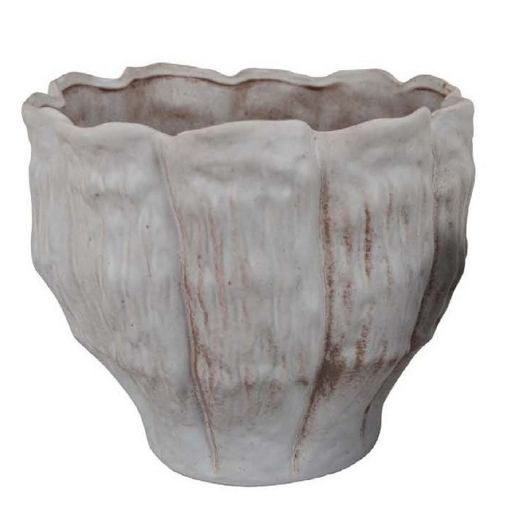 Maria Accent Planter Set of 2, Scalloped Rim, Gray Textured Ceramic -BM335106