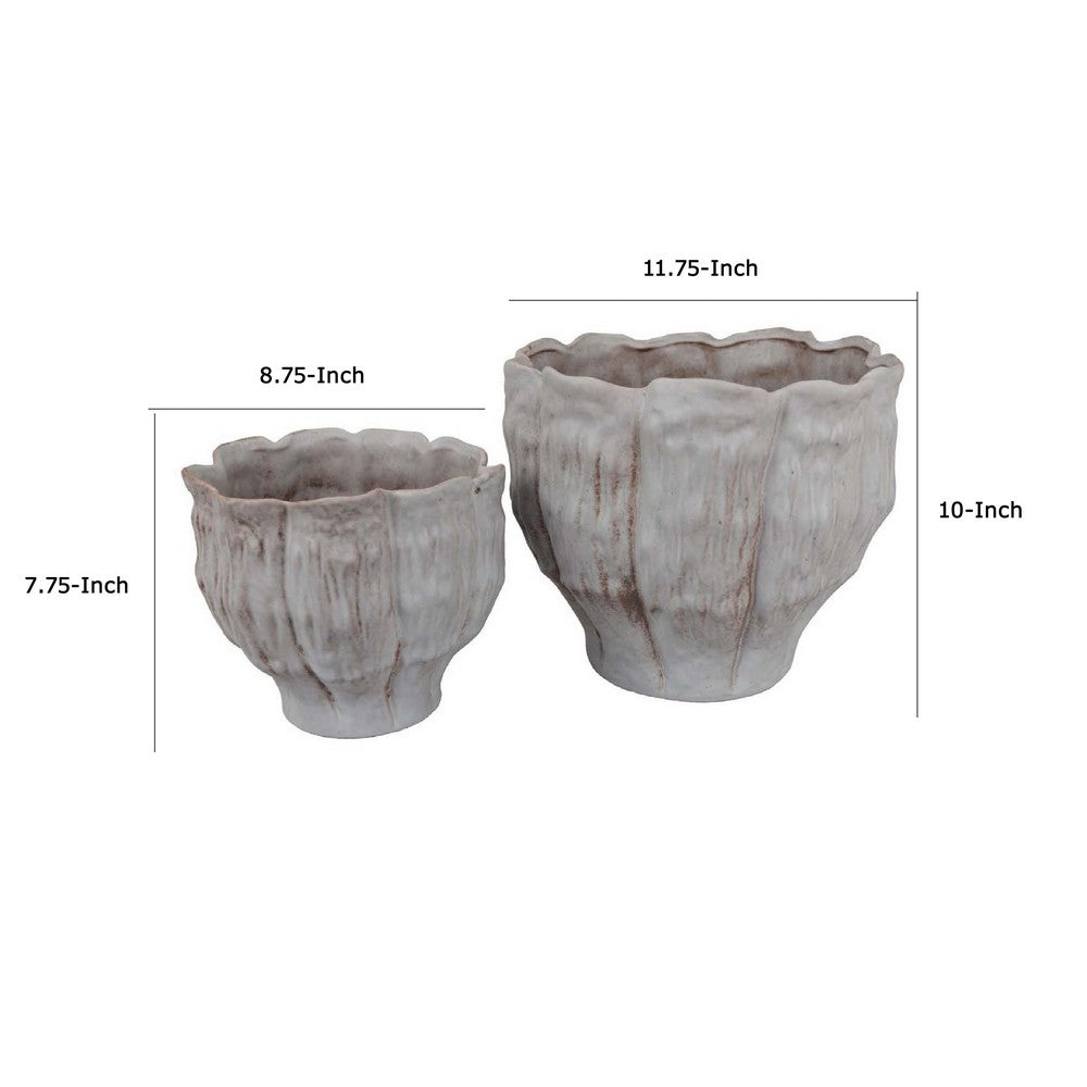Maria Accent Planter Set of 2, Scalloped Rim, Gray Textured Ceramic -BM335106
