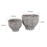 Maria Accent Planter Set of 2, Scalloped Rim, Gray Textured Ceramic -BM335106