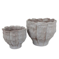 Maria Accent Planter Set of 2, Scalloped Rim, Gray Textured Ceramic -BM335106
