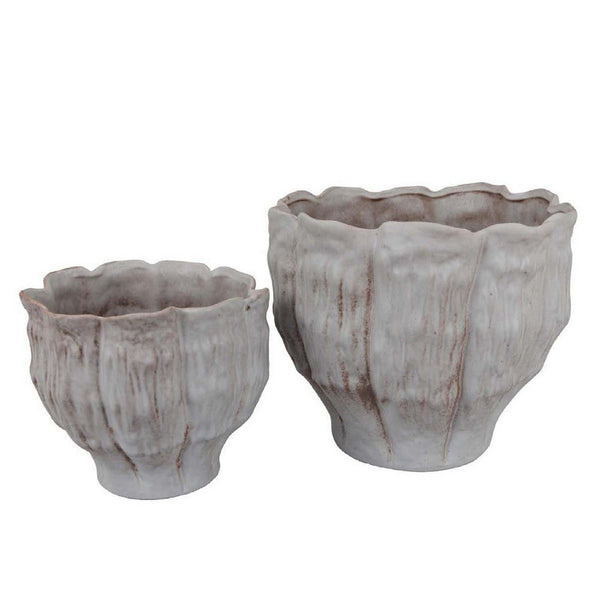 Maria Accent Planter Set of 2, Scalloped Rim, Gray Textured Ceramic -BM335106