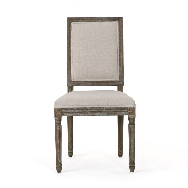 Side Dining Chair Set of 2, Wheat Beige Polyester, Distressed Brown -BM335108