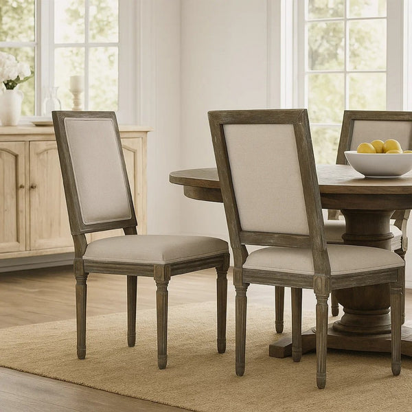 Side Dining Chair Set of 2, Wheat Beige Polyester, Distressed Brown -BM335108