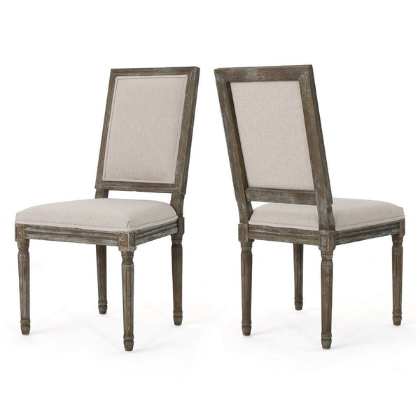 Side Dining Chair Set of 2, Wheat Beige Polyester, Distressed Brown -BM335108