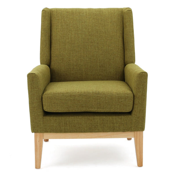 Accent Club Chair, Green Fabric Wingback, Track Arms, Natural Brown -BM335110