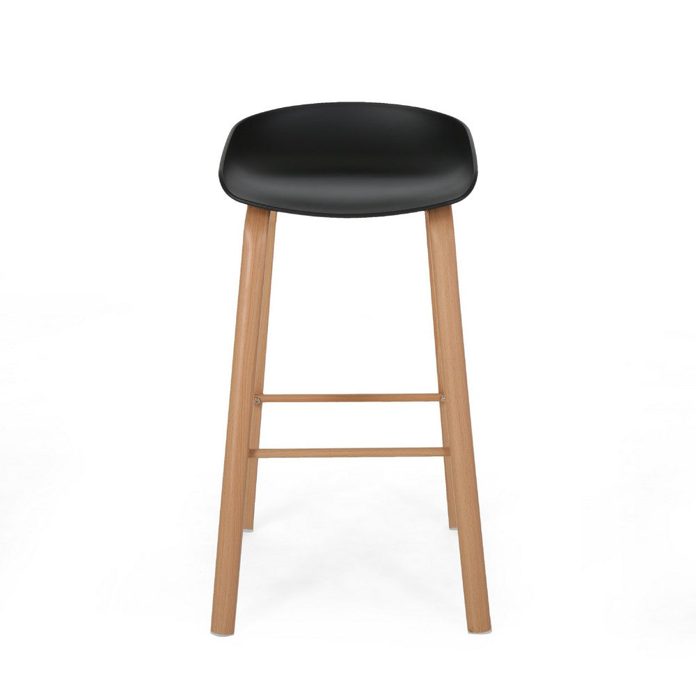 Barstool Chair Set of 2, Black Polypropylene Seat, Natural Brown Metal -BM335111