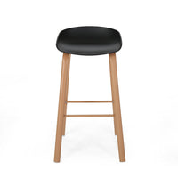 Barstool Chair Set of 2, Black Polypropylene Seat, Natural Brown Metal -BM335111