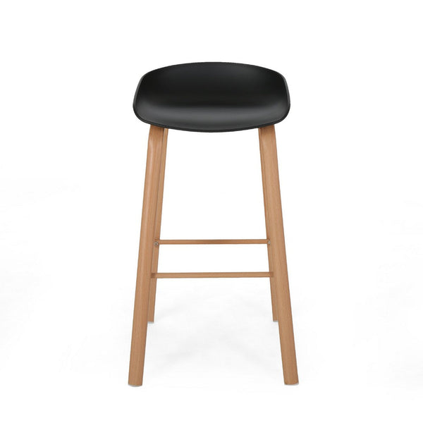 Barstool Chair Set of 2, Black Polypropylene Seat, Natural Brown Metal -BM335111