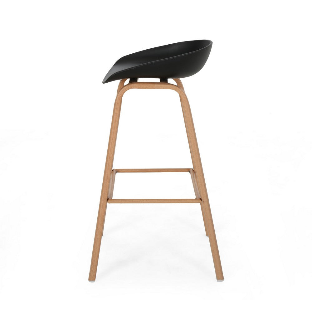 Barstool Chair Set of 2, Black Polypropylene Seat, Natural Brown Metal -BM335111