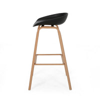 Barstool Chair Set of 2, Black Polypropylene Seat, Natural Brown Metal -BM335111