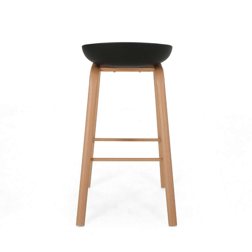 Barstool Chair Set of 2, Black Polypropylene Seat, Natural Brown Metal -BM335111
