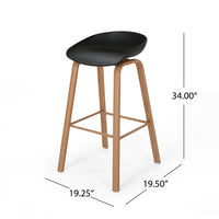Barstool Chair Set of 2, Black Polypropylene Seat, Natural Brown Metal -BM335111