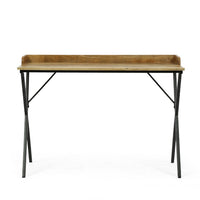 Console Table, Traylike Brown Wood Top, Black X Metal Frame, 42 Inch -BM335112