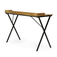 Console Table, Traylike Brown Wood Top, Black X Metal Frame, 42 Inch -BM335112