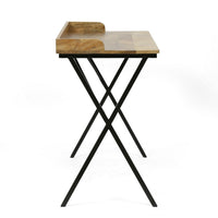 Console Table, Traylike Brown Wood Top, Black X Metal Frame, 42 Inch -BM335112
