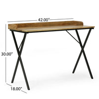 Console Table, Traylike Brown Wood Top, Black X Metal Frame, 42 Inch -BM335112