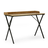 Console Table, Traylike Brown Wood Top, Black X Metal Frame, 42 Inch -BM335112
