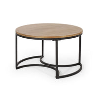 Gery 3pc Nesting Coffee and End Table Set, Brown Wood, Black Metal -BM335114