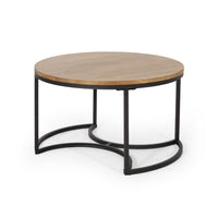 Gery 3pc Nesting Coffee and End Table Set, Brown Wood, Black Metal -BM335114