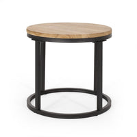 Gery 3pc Nesting Coffee and End Table Set, Brown Wood, Black Metal -BM335114