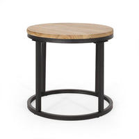 Gery 3pc Nesting Coffee and End Table Set, Brown Wood, Black Metal -BM335114