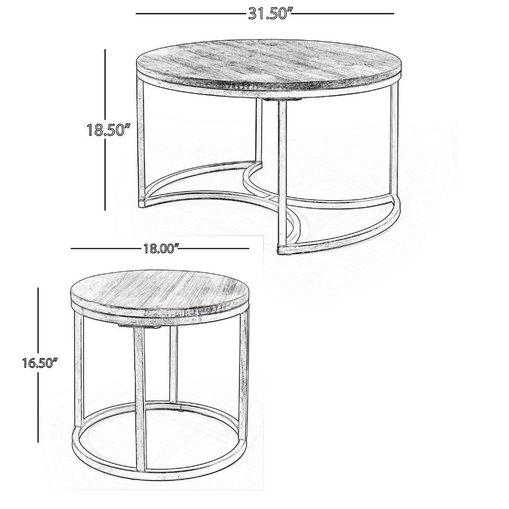 Gery 3pc Nesting Coffee and End Table Set, Brown Wood, Black Metal -BM335114