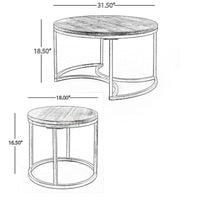 Gery 3pc Nesting Coffee and End Table Set, Brown Wood, Black Metal -BM335114