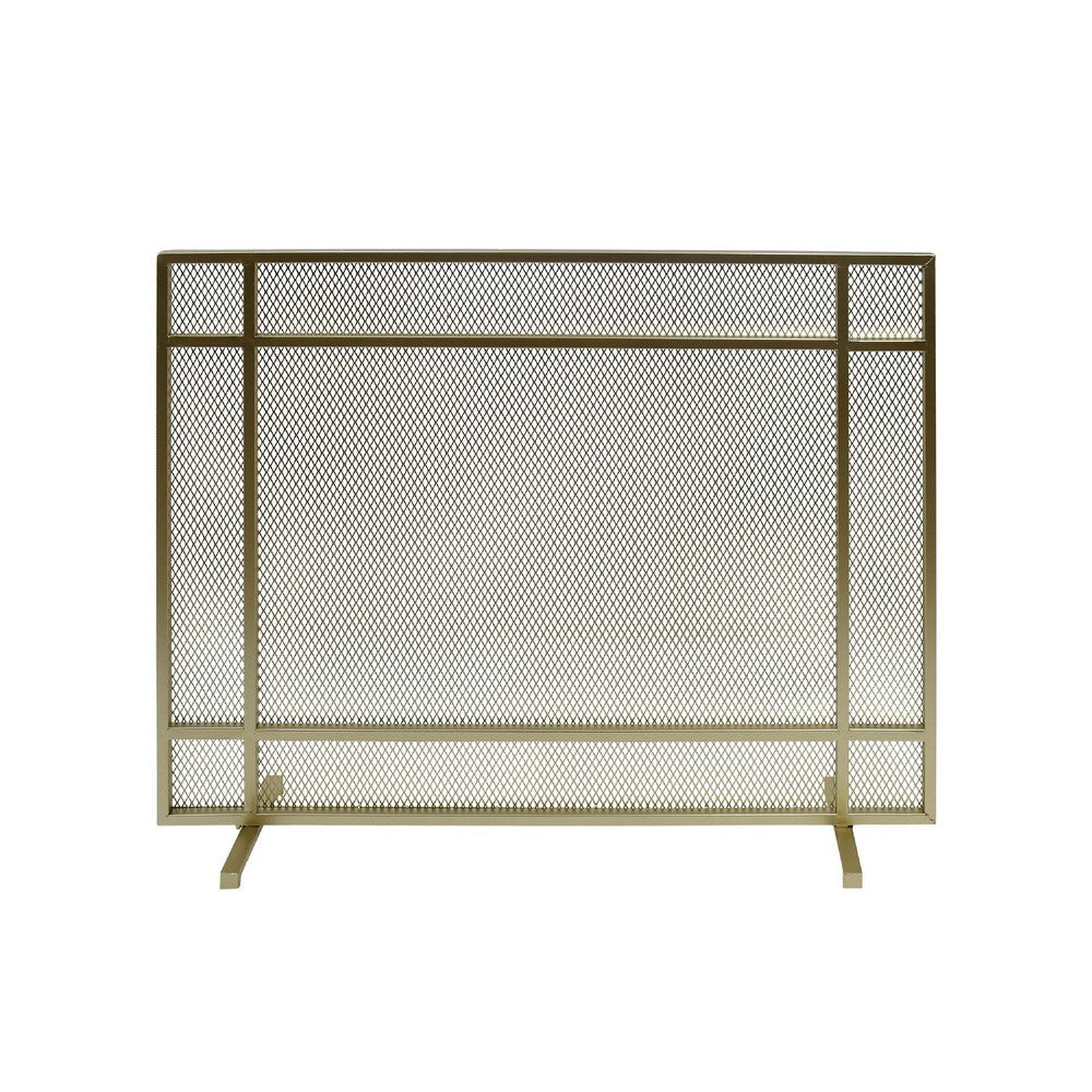 Fireplace Screen, Single Panel Design, Diamond Mesh 32 x 41, Gold Iron -BM335115