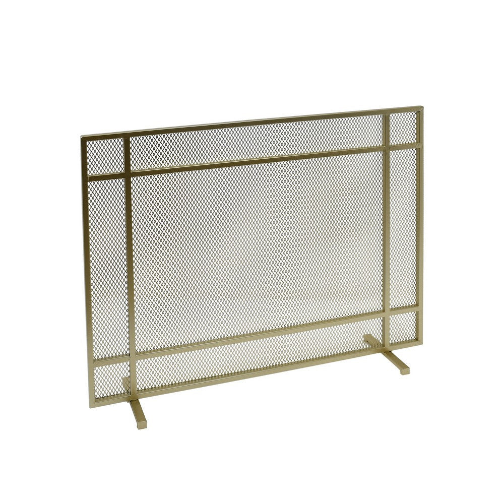 Fireplace Screen, Single Panel Design, Diamond Mesh 32 x 41, Gold Iron -BM335115