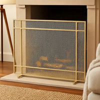 Fireplace Screen, Single Panel Design, Diamond Mesh 32 x 41, Gold Iron -BM335115