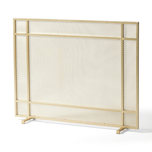 Fireplace Screen, Single Panel Design, Diamond Mesh 32 x 41, Gold Iron -BM335115