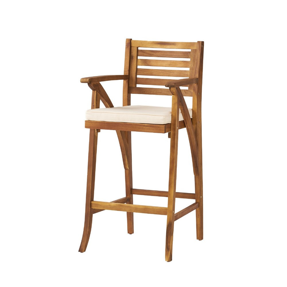 Olen Outdoor Barstool Chair Set of 2, Beige Polyester Brown Solid Wood -BM335116