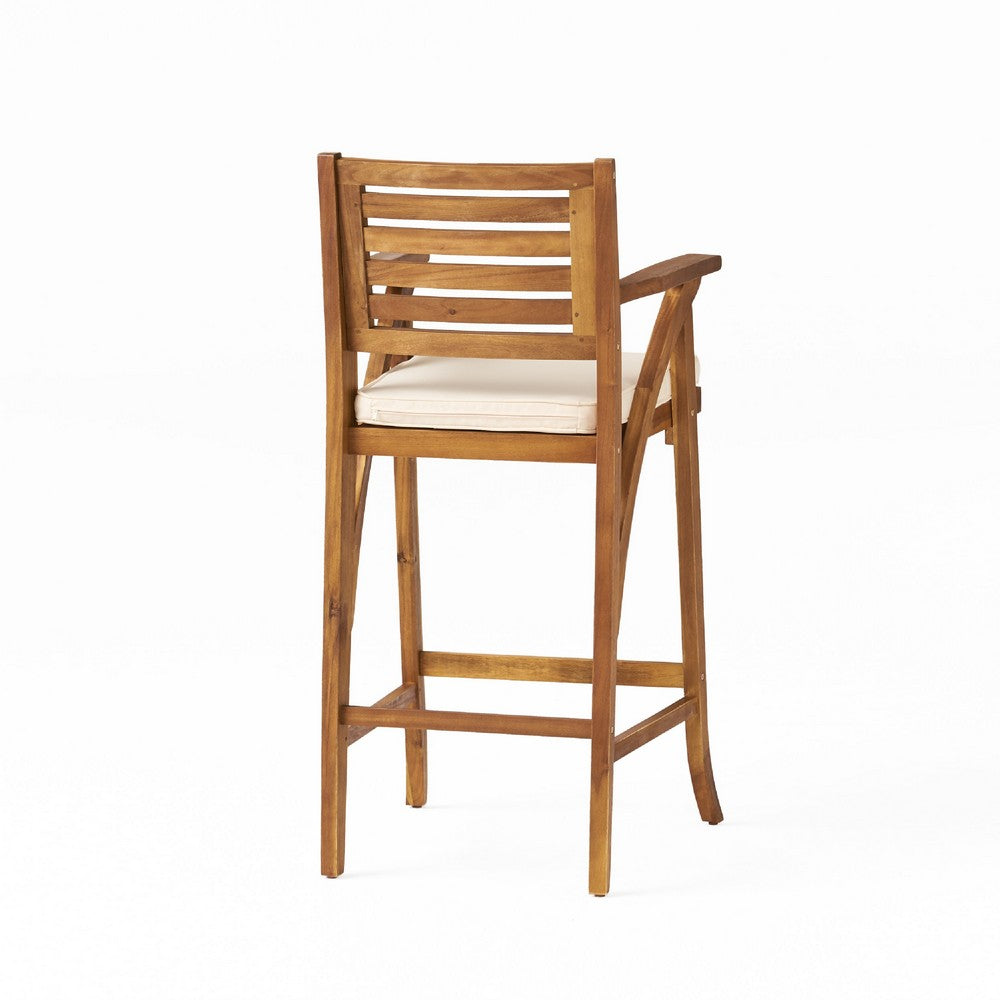 Olen Outdoor Barstool Chair Set of 2, Beige Polyester Brown Solid Wood -BM335116