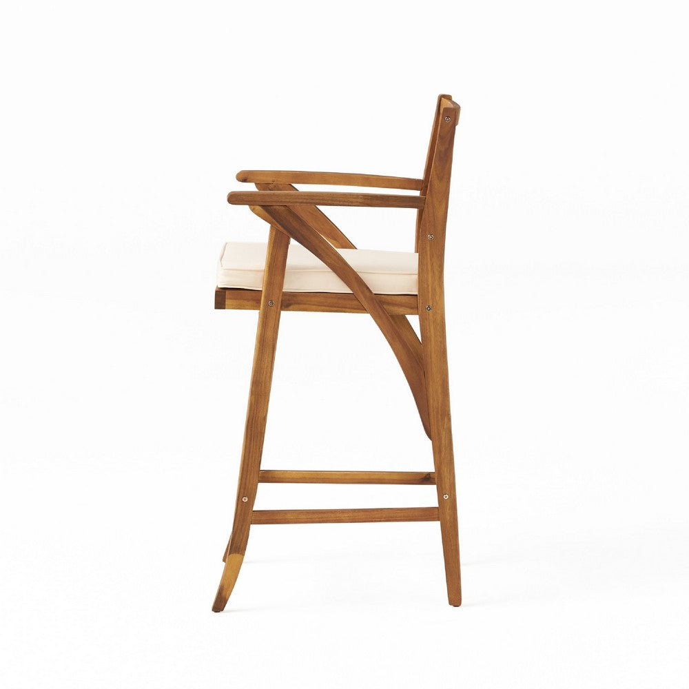 Olen Outdoor Barstool Chair Set of 2, Beige Polyester Brown Solid Wood -BM335116